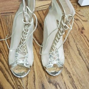 Gold & Mesh Lace Up Peep toes